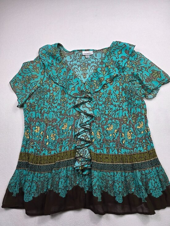 dressbarn Tops - Dressbarn Womens 3X Ruffle Front Blouse Floral Print Lace Hem